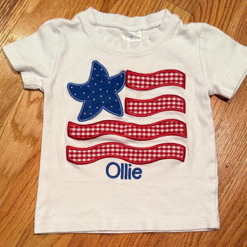 Nollie Kids White Tee with Blue Star and Red Stripes